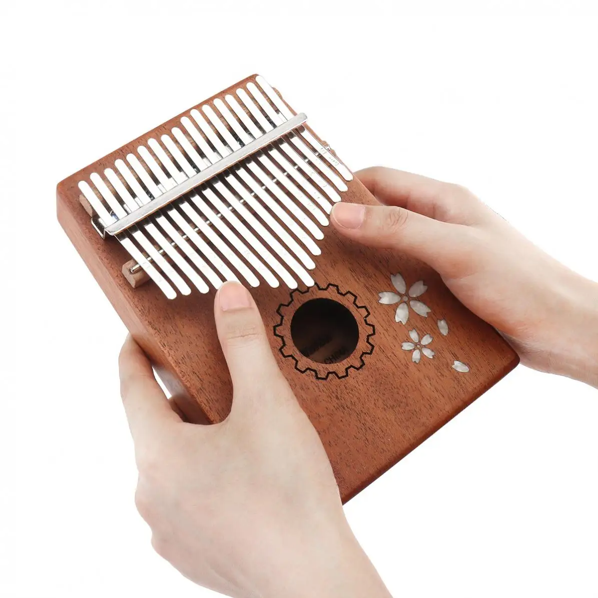 17 Keys Kalimba Single Board Mahogany Sakura Inlay Thumb Piano Set Mbira Mini Keyboard Instrument with Bag | Спорт и развлечения