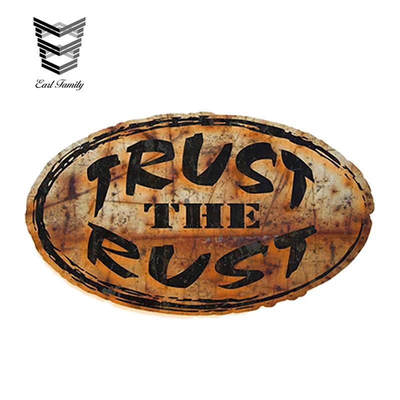 

EARLFAMILY 13cm X 7.2cm Car Sticker Waterproof Graphics Trust The Rust Decal Vintage Car Emblem Style Car Styling Accessories