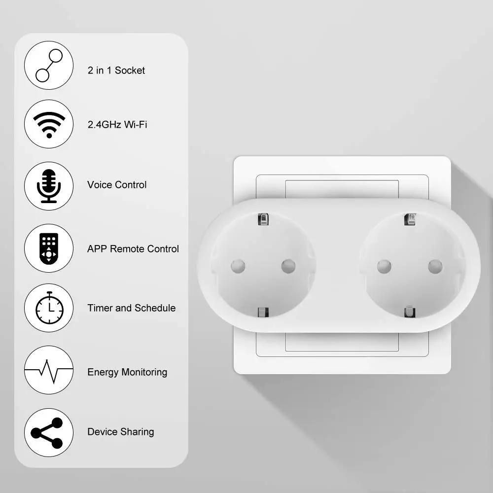 Совместимость с Alexa 2 в 1 WiFi розетка 16A стандарт ЕС контроль мощности Tuya приложение