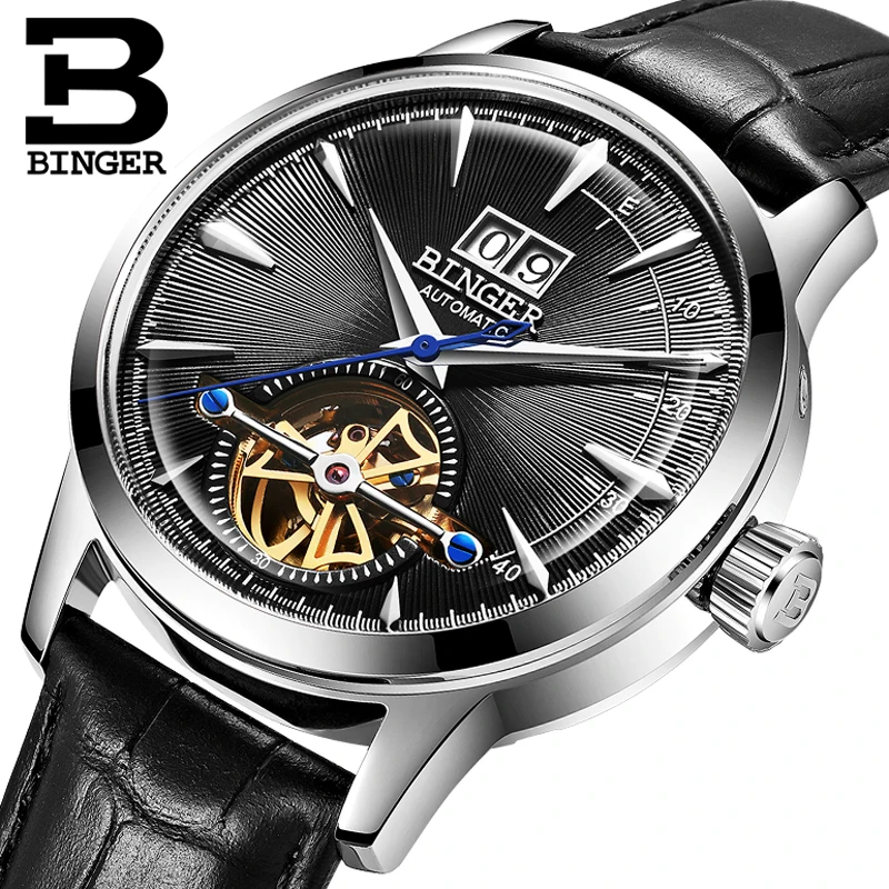 

BINGER Watch Authentic Automatic Mechanical Watches Hollow Tourbillon military skeleton Men luxury Wristwatch Waterproof Watch