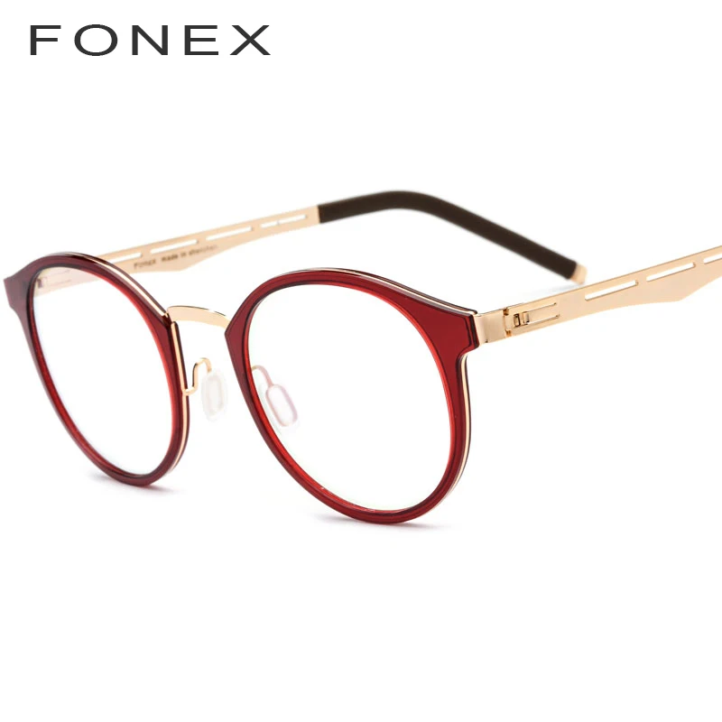 FONEX TR90 очки для мужчин и женщин винтажные круглые очки в оправе при близорукости оптические очки ретро очки без винтов по рецепту 517 - Цвет оправы: Красный