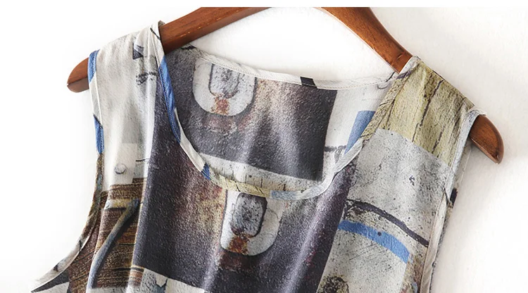 Женское платье с поясом платья из 100% натурального шелка принтом без рукавов