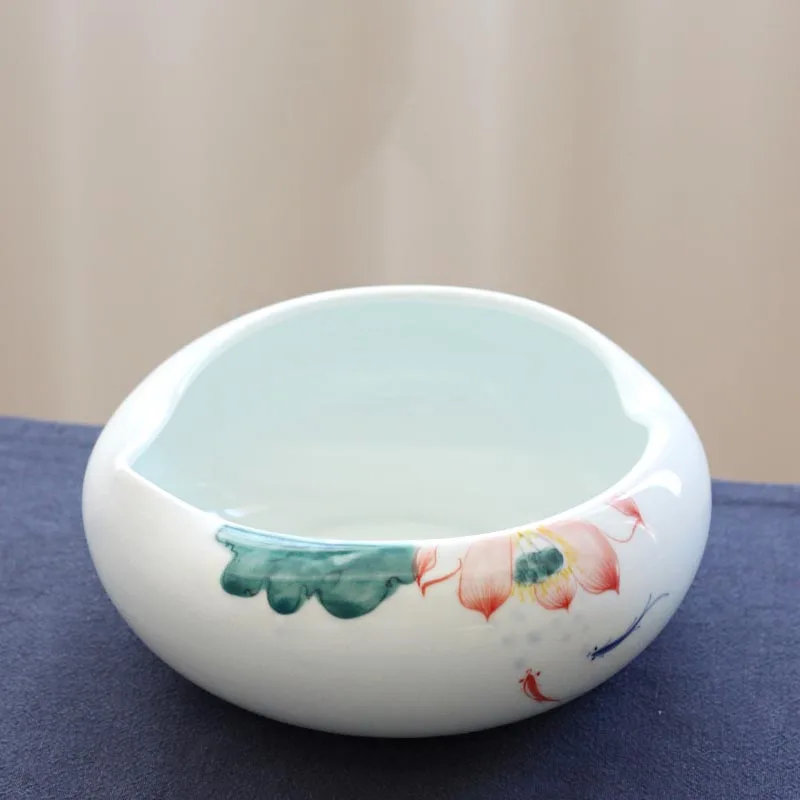 

Chinese Style Tea Wash Hand Painted Ceramic Teacup Holder Office Tea Ceremony Teaware Accessories Gardening Flower Pot Potted
