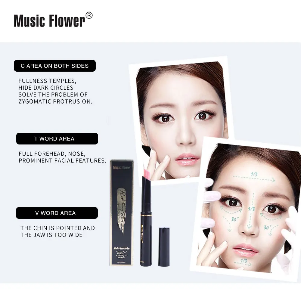 Music Flower 3 Colors Pearlescent Brightening Face Facial Treatment Beauty Makeup Contour Stick | Красота и здоровье