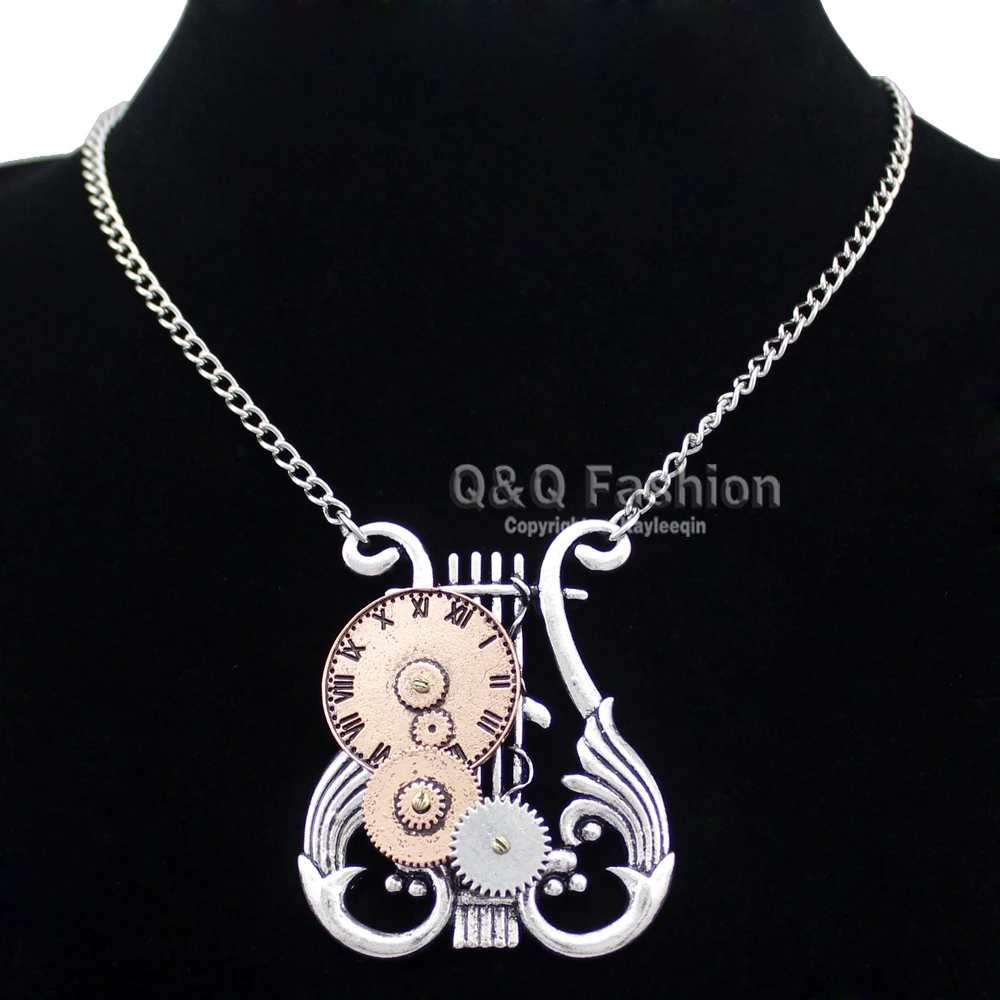 Модная винтажная серебряная медная в викторианском стиле Harp Lyre часы с ручной