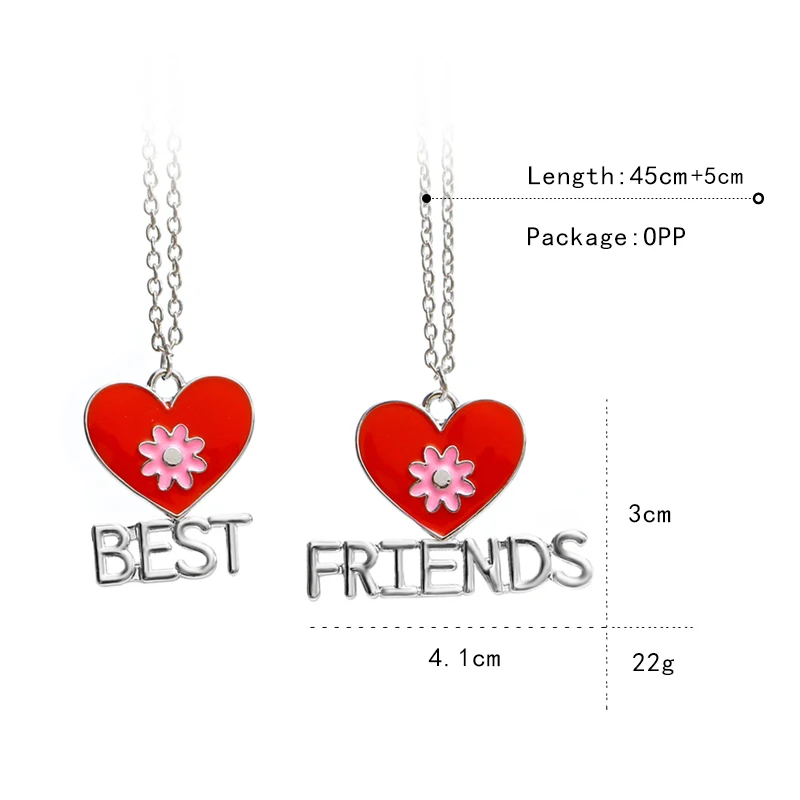 2 шт./компл. красное сердце Эмаль BFF ожерелья для девочек лучшие друзья навсегда