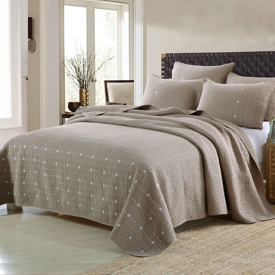 Коричневый одеяло с вышивкой комплект 3 шт. Стёганое ed мыть хлопок s постельные