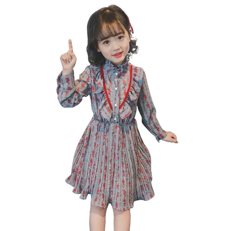 2019 new spring 3 - 12 yrs little girls loose chiffon dress winter long sleeve dresses print floral party frocks for baby | Детская