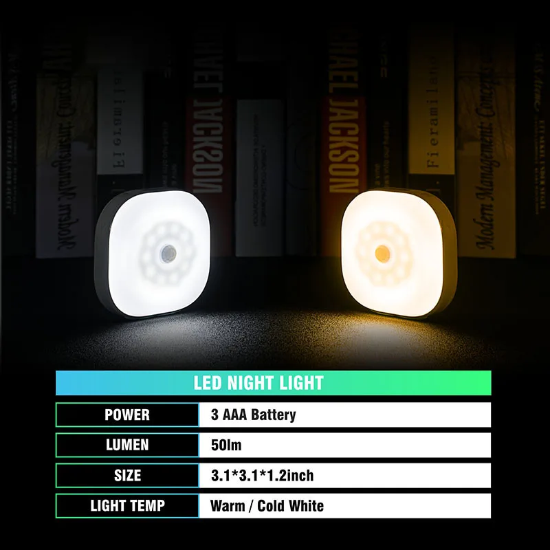 Беспроводной светодиодный ночник датчик движения лампа умный PIR AAA батарея