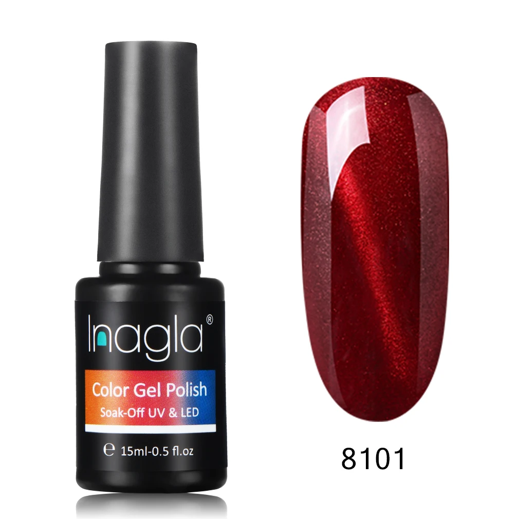 Inagla Soak Off UV &amp LED 15ML Wine Red Cat Eye Gel Nail Polish 6 Colors Long-lasting Mermaid Varnish Art Magnetic Lacquer | Красота и