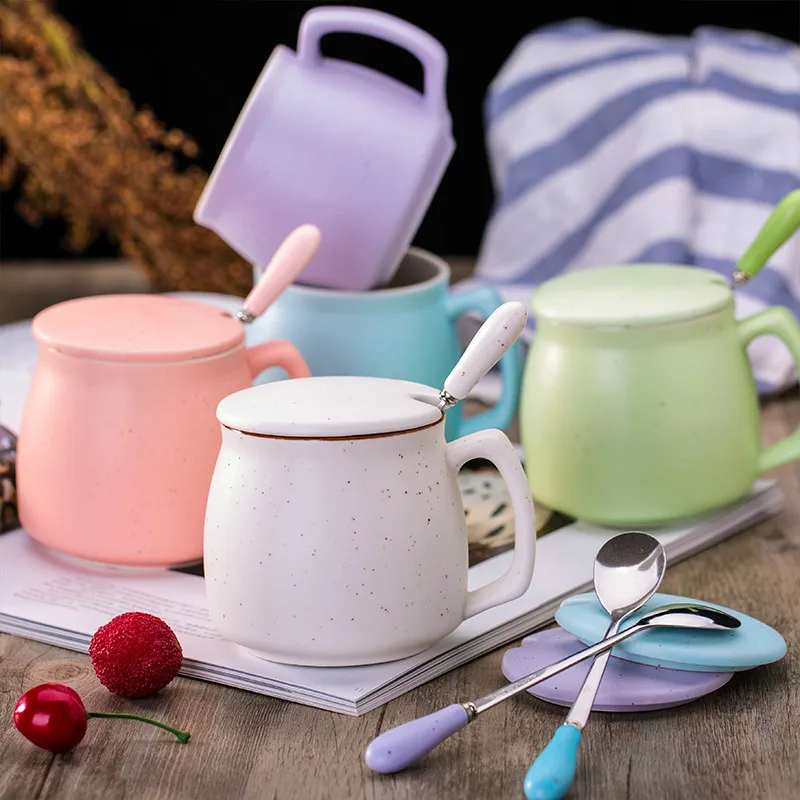 400ml Creative Brief Color Glaze Porcelain Coffee Mugs With Spoon Breakfast Water Cup Milk Mug | Дом и сад