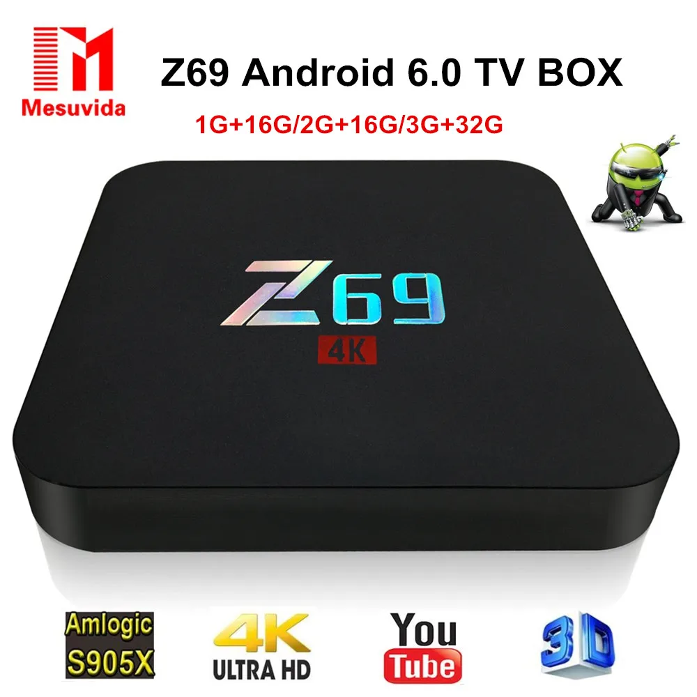 Mesuvida Z69 Android 6.0 TV Box Amlogic S905X 2G/3G RAM 16G/32G ROM Quad Core 4K Ultra HD OS Bluetooth 4.0 Smart Media Player |