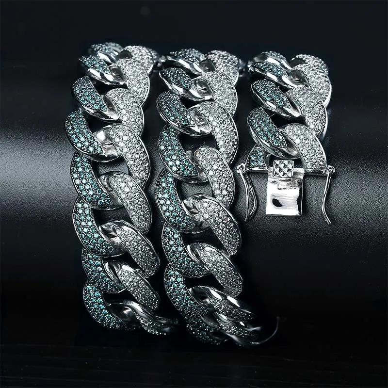 GUCY 18 мм ICED OUT затопленная мята синий CZ Maimi кубинская ссылка молодой Dolph голубой кубический циркон хип хоп ювелирные изделия подарок