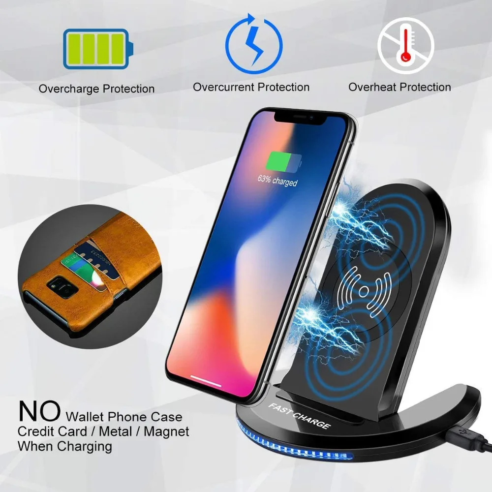 Беспроводное зарядное устройство PORTEFEUILLE Qi 10 Вт подставка для Samung Galaxy S9 S8 S7 S6Edge S10 Note 8 9 7 5 быстрая зарядка