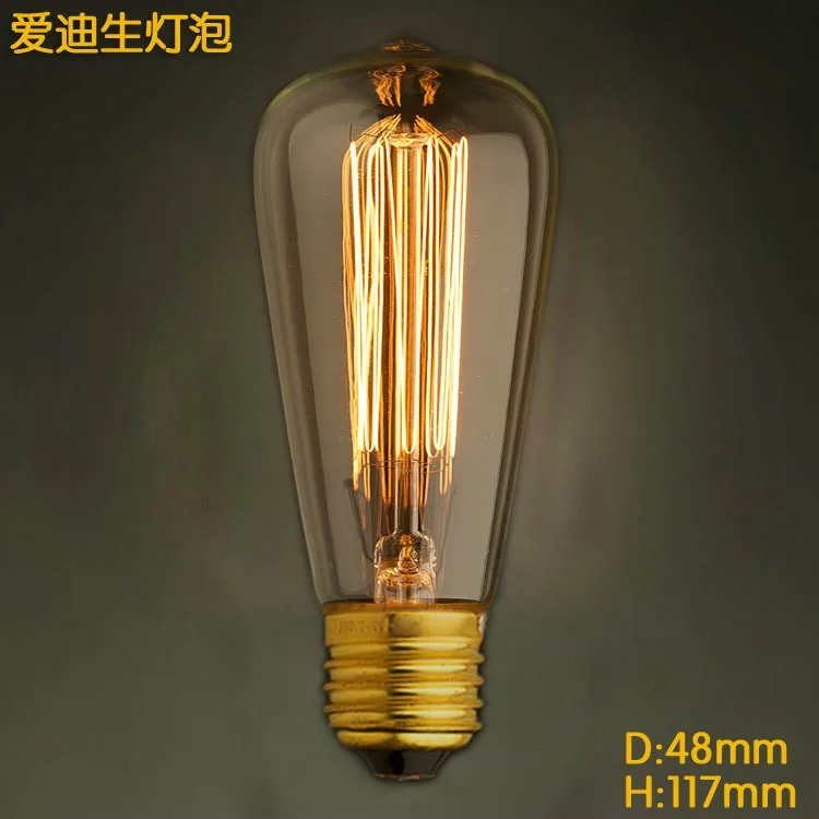 

New 110V 220V ST48 E27 40W Vintage Antique Retro Edison Lamp Light Bulb DIY Decorative Art Chandelier tungsten light source