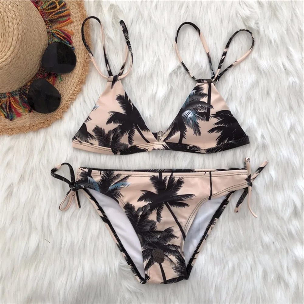 2018 женский бандажный комплект бикини с принтом пальмы бразильский купальник