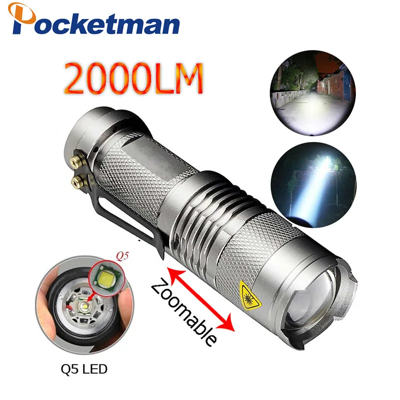 2000 люмен серебряный светодиодный фонарик Torche Lampe Q5 Lanterna LED 3 режима масштабируемый