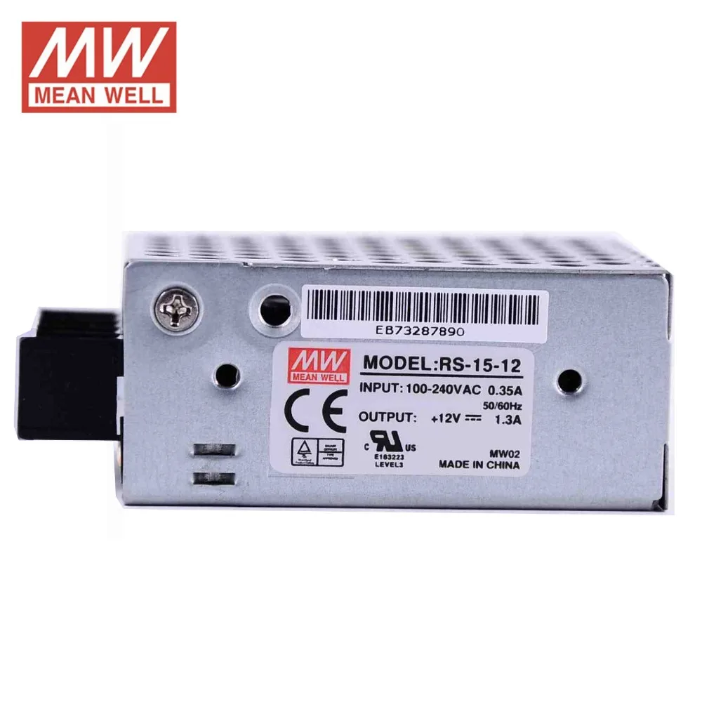 Ac dc источник питания 12V 1.3A 15W Оригинальный Meanwell переключатель RS 15 12 миниатюрный