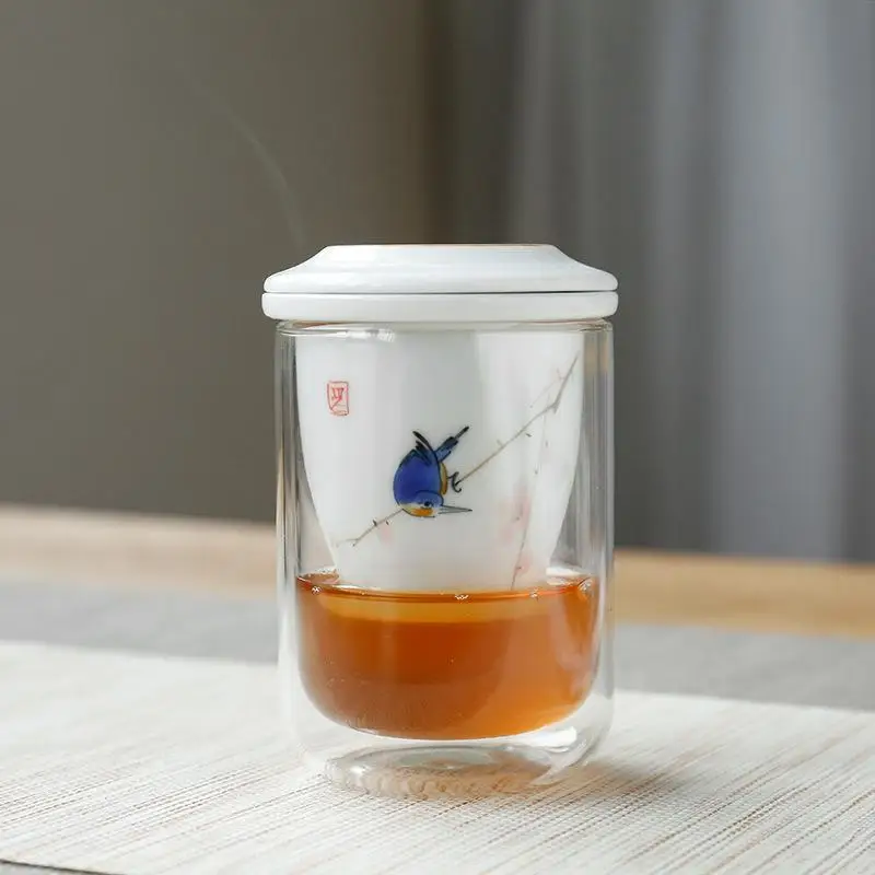 

China Porcelain Tea Cup With Filter Strainer Resistant Double Wall Glass Cup For Flower Tea Cup Sets Mug Gift