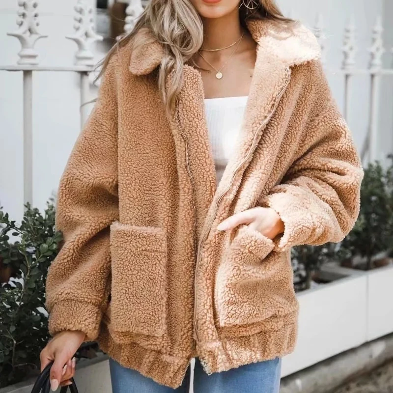 Зимняя женская куртка Модные Милые Alpaca плотное пальто с отложным воротником