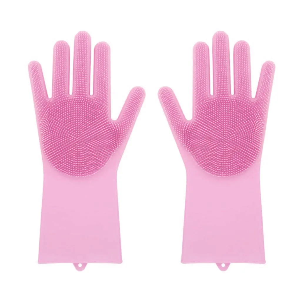 

Magic Reusable Silicone Gloves Household Cleaning Brush Scrubber Gloves Heat Resistant For Dish Wash Cleaning Pet Hair Care SA65