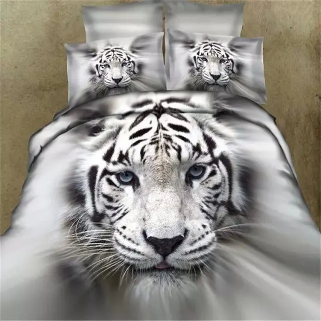 

King Size White Black Tiger 3D Bedding,220 x240cm 100% Cotton Bedding Sets 4pc,500TC 3D Animal White Tiger Duvet Cover Sets