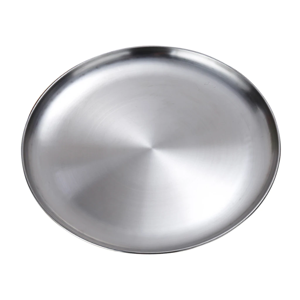 Stainless Steel Flat Dish plate Double Insulated Thick Platter for BBQ No Corners Durable Drop-Resistant | Дом и сад