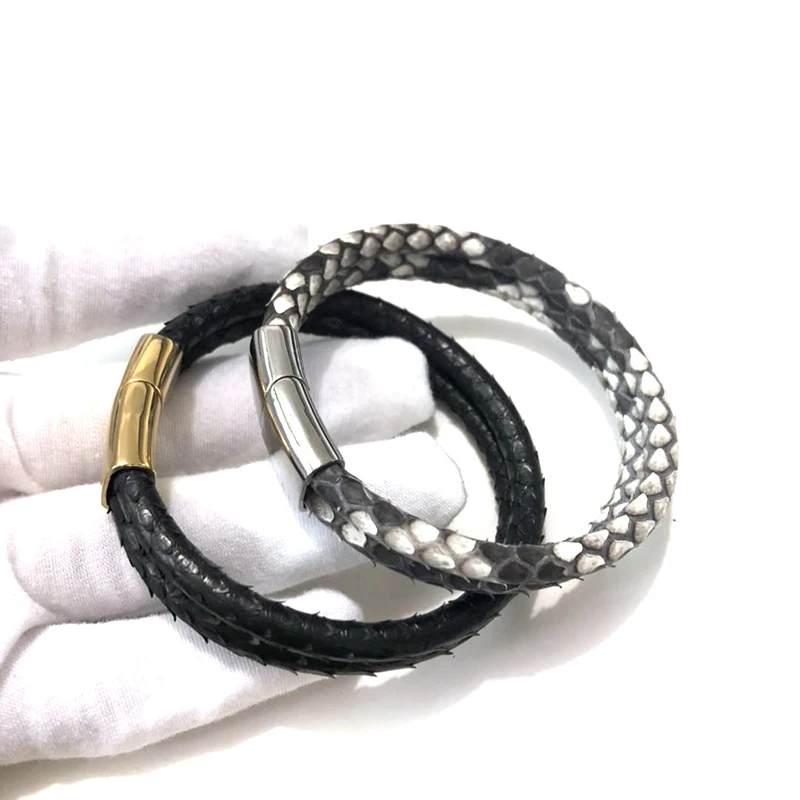 Прямая поставка 5 мм браслет из натуральной кожи питона с пряжкой нержавеющей