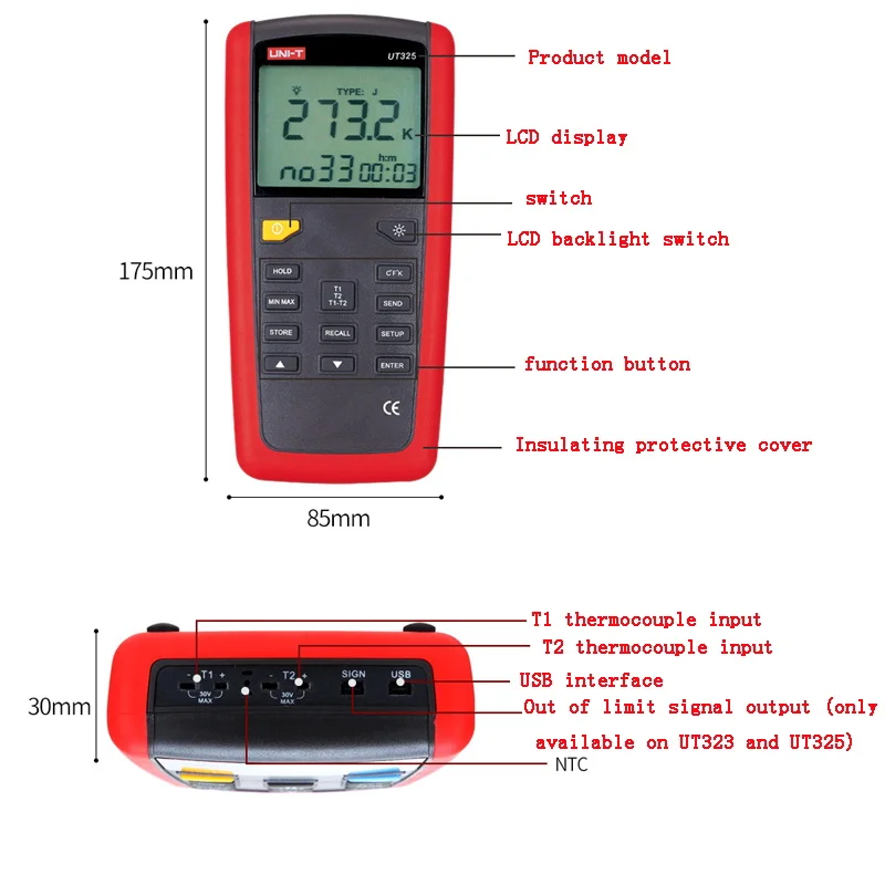 UNI-T UT321/UT322/UT325 свяжитесь Тип термометр; промышленное термометр/регулятор температуры с термопарным термометр с коробками