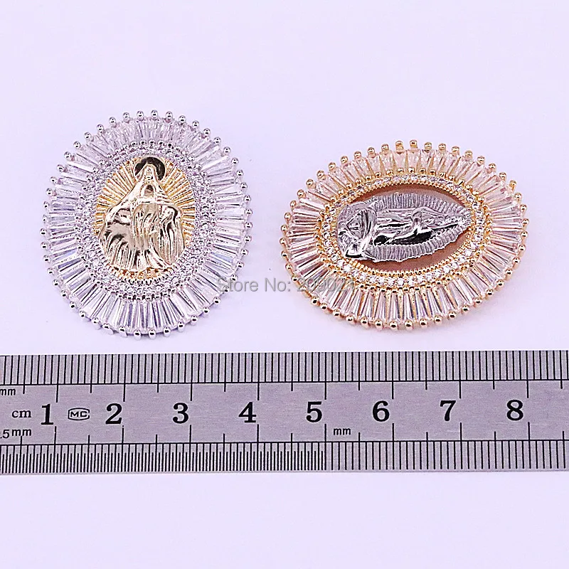 

5Pcs Fashion Gold Color Micro Pave CZ Jesus Oval Pendant Necklace Men Women Jewelry