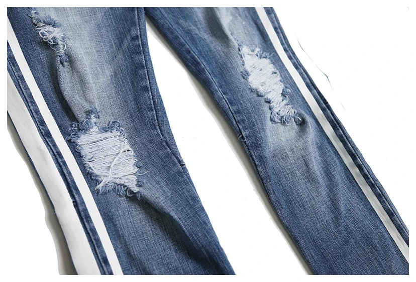 Мужские Узкие рваные джинсы с дырками классические потертые в полоску|ripped jeans|ripped