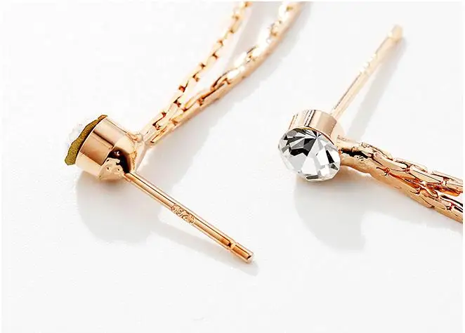 

Vintage Women's Fashion Statement Earrings Rose Gold Hollow Leaves Zircon Long Tassel Earrings for Wedding Party Gift