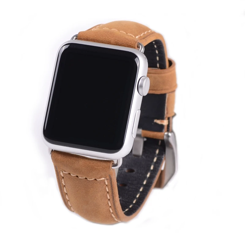 Классический ремешок для часов Crazy Horse из коричневой кожи Apple Watch I 38 мм и 42 черный