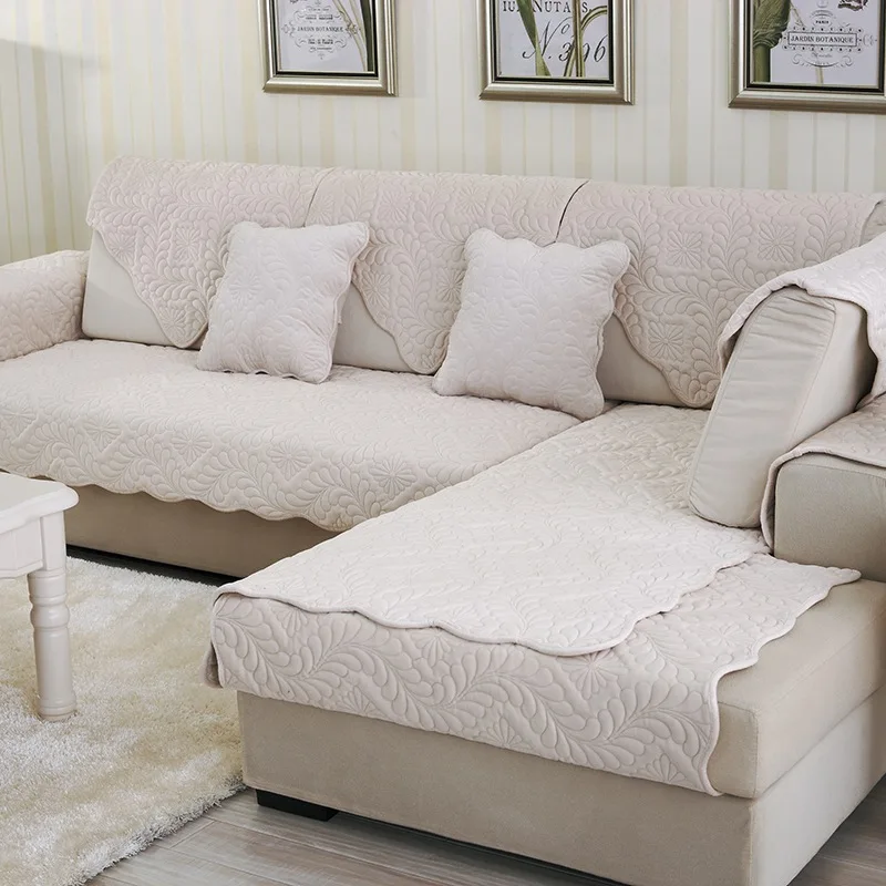 beige Чехлы для диванов зимние теплые короткие Бархатные чехлы Pteris цветок Двусторонняя мебель Loveseat для дома полотенце подлокотник диван Чехлы - Цвет: beige