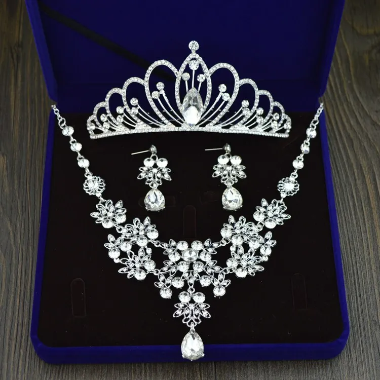 Alta Qualidade de Casamento Da Noiva Acessorios crown colar e brincos conjunto De Cristal Nupcial Conjuntos Joias Casamento|Ювелирные