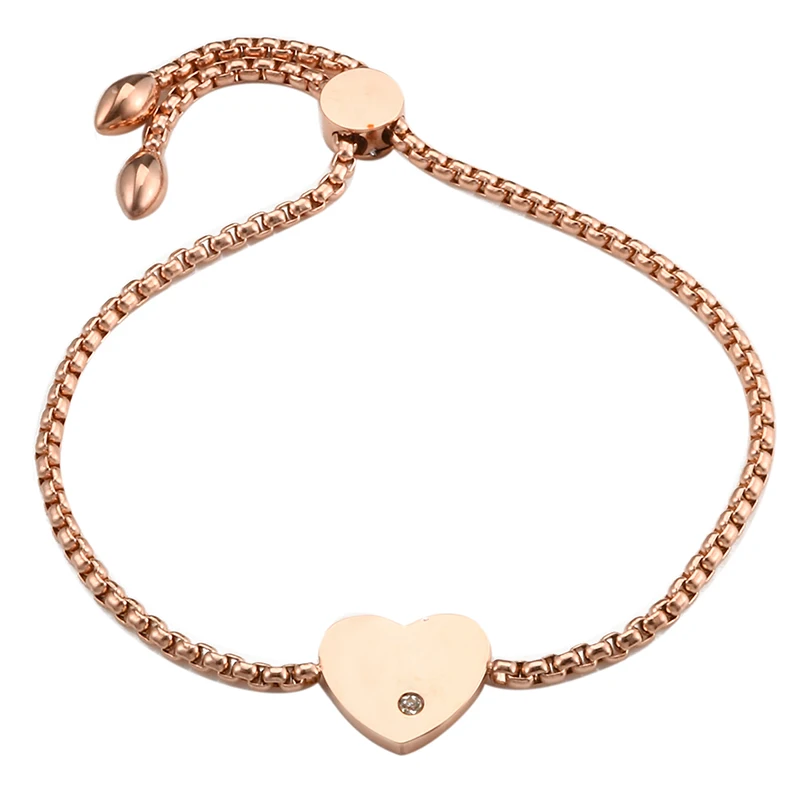 

Simple Stainless Steel Adjustable Bracelet Female Rose Gold Color CZ Heart Shape Charm Bangle Bracelets for Women Party Gift