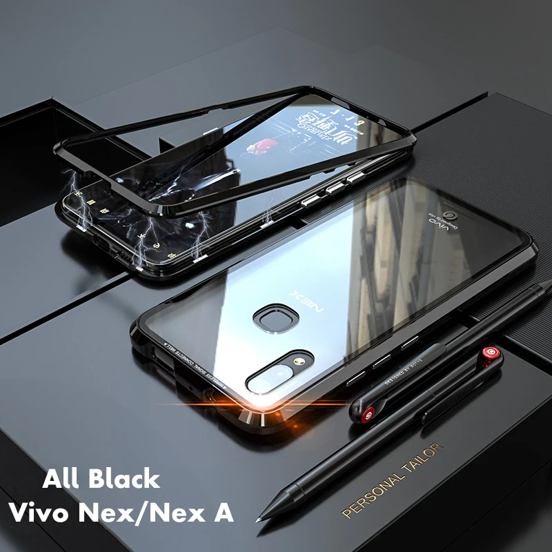ADKO Магнитный чехол с украшением для Vivo Nex металлический бампер прозрачный закаленное стекло задняя Противоударная крышка для Vivo Nex S Nex A