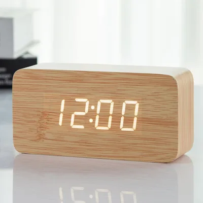 bamboo-white JINSUN Будильник Деревянный бамбуковый светодиодный термометр цифровые голосовые настольные часы большие цифры Цифровые часы KSW103 - Цвет: bamboo-white