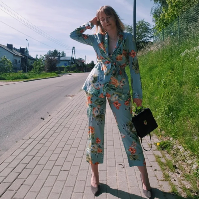 GCAROL новые женские наборы 2 шт блейзер с поясом OL Костюм лодыжки длина широкие брюки две части леди повседневные топы брюки