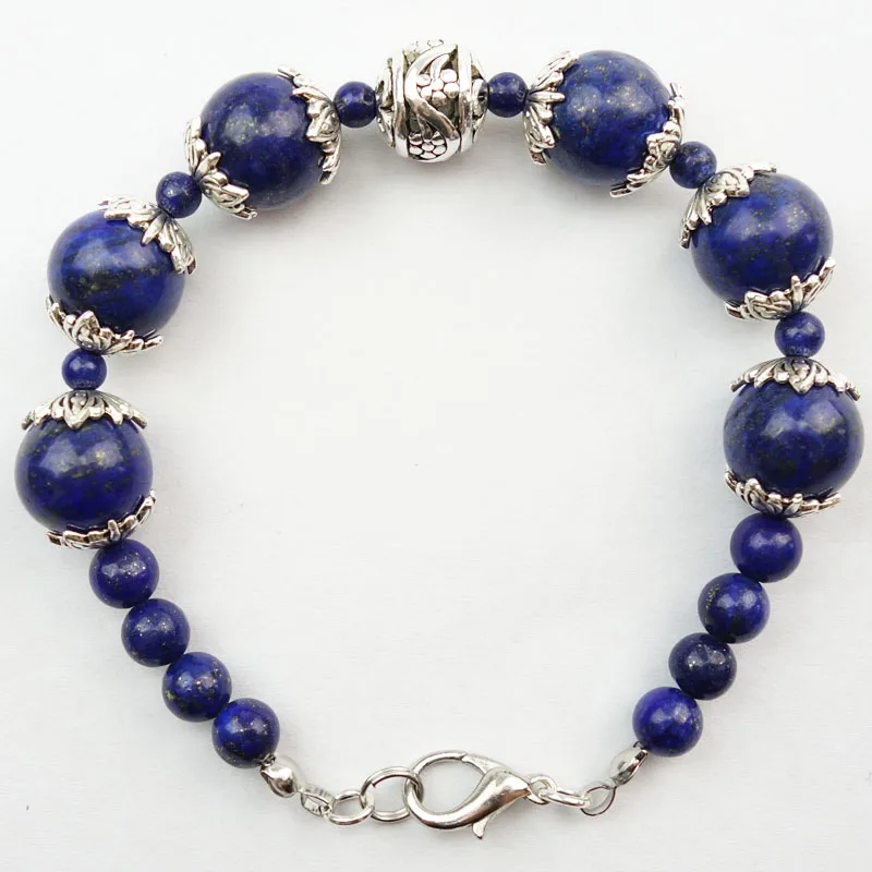 Браслет из натурального Lapis Lazuli (4 мм/6 мм/12 мм) Круглый эластичный 8 дюймов
