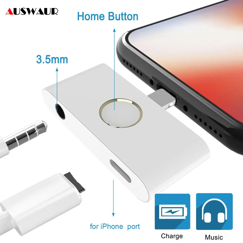 Для iPhone X XR XS MAX Главная Кнопка Аудио Зарядное устройство адаптер домашний ключ 3 5