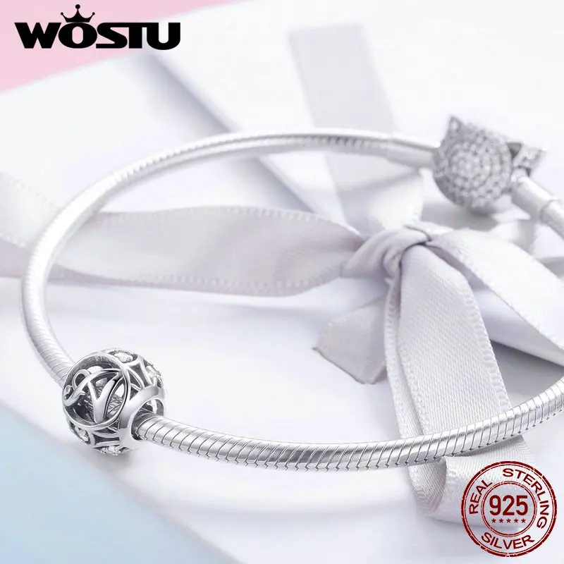 Женский браслет WOSTU из серебра 925 пробы с буквенным принтом A Z бусинами для