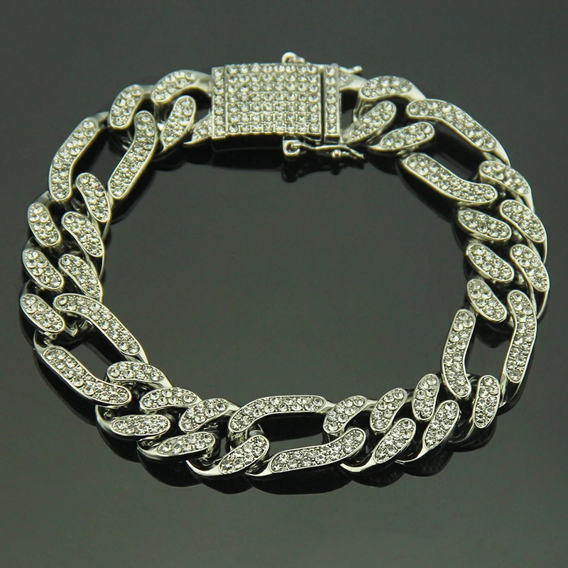 Хип побрякушка цепь Iced Out Полный AAA мужской браслет стразы циркон проложили золотые серебряные браслеты для мужчин хип-хоп ювелирные изделия