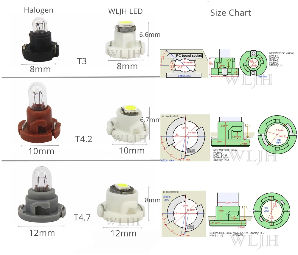 WLJH 10x T3 T4.2 T4.7 светодиодный Нео Клин 3030 SMD обогреватель A/C климат контроль прибор с