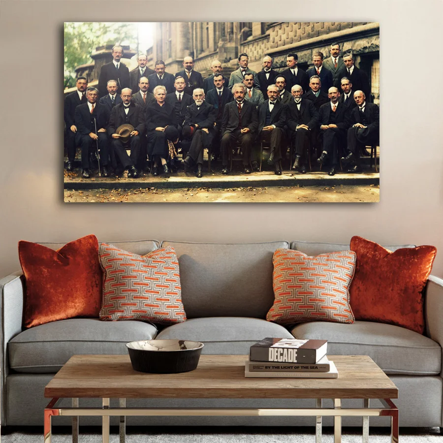 ВИНТАЖНЫЙ ПЛАКАТ известная фотография ученых на Конференции сольвай печать