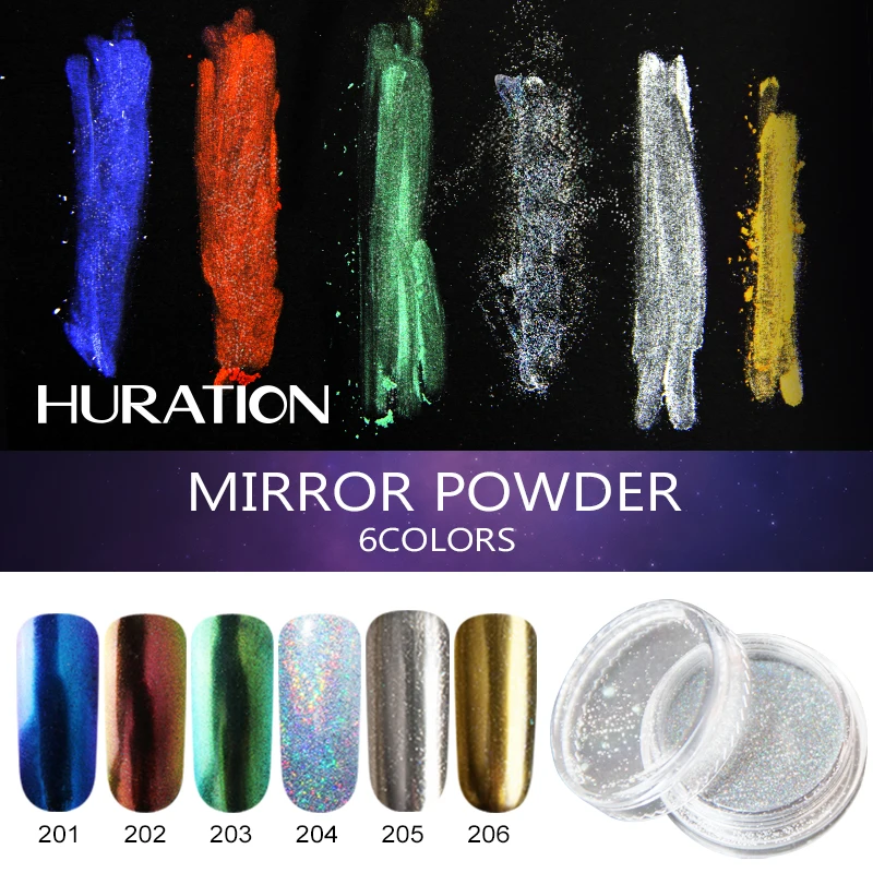 Hutation 6 коробок Сияющий зеркальный блестящий порошок для ногтей пыль тонкие