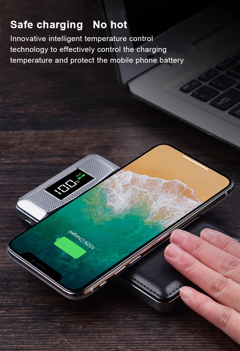 Qi Беспроводное зарядное устройство 10000 мАч тонкое (Power Bank для iPhone X 8Plus Samsung S6 S7 S8 S9