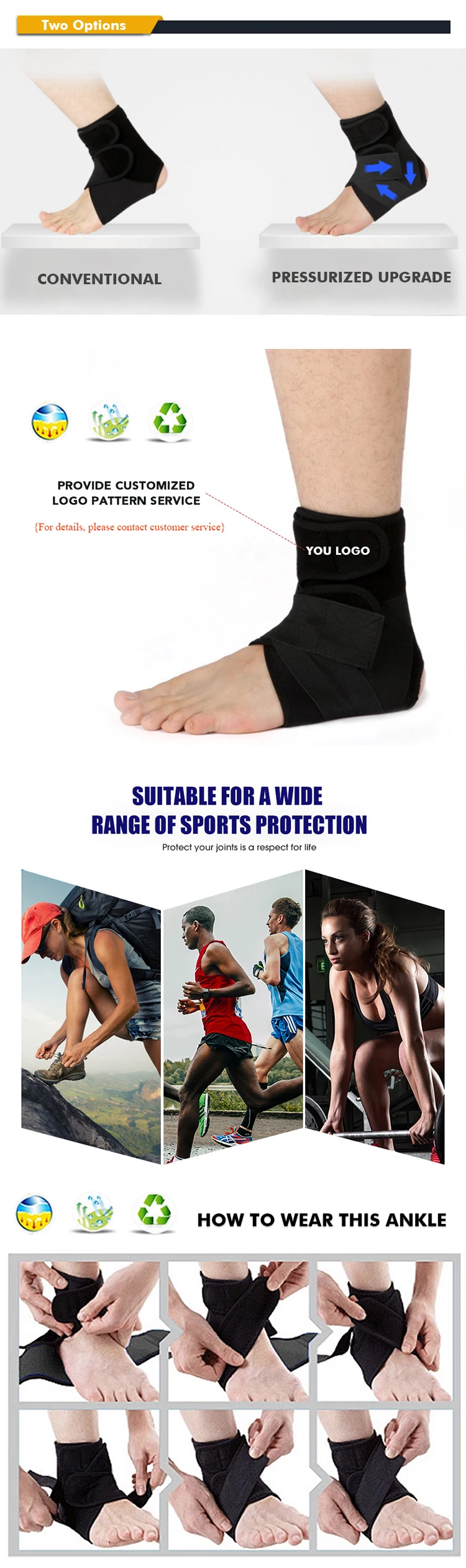 Maxairms 1 PCS Ankle Support Brace, Elasticity Pressing Protection Foot Bandage, Sprain Prevention Sport Fitness Guard Band