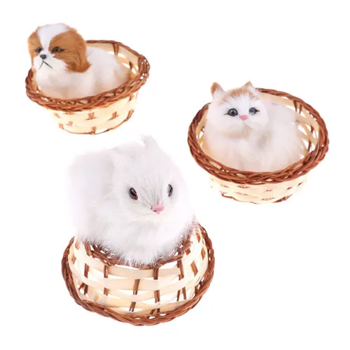 Пластиковые зайчики собаки кошки в корзине игрушки из искусственного плюша для