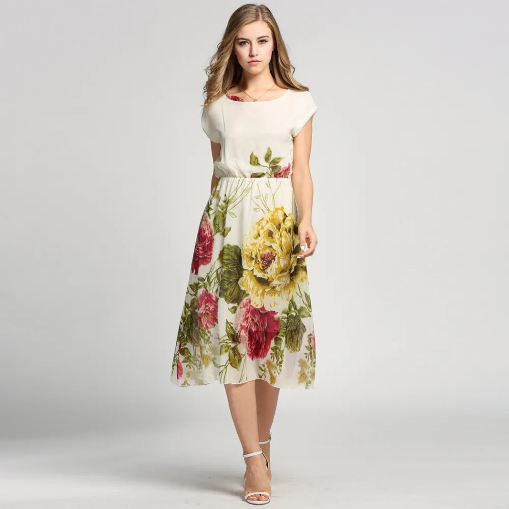 2016 Летняя Мода Шифон Винтаж Длинное Платье Женщины Элегантный Цветочный Boho